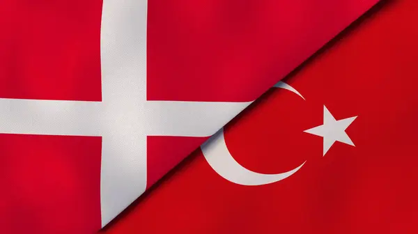 Bandeiras Dois Estados Dinamarca Turquia Fundo Negócios Alta Qualidade Ilustração — Fotografia de Stock