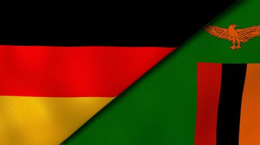 Almanya ve Zambiya 'nın iki bayrağı. Kaliteli bir iş geçmişi. 3d illüstrasyon