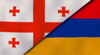 Gürcistan ve Ermenistan 'ın iki bayrağı. Kaliteli bir iş geçmişi. 3d illüstrasyon