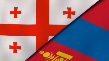 Gürcistan ve Moğolistan 'ın iki bayrağı. Kaliteli bir iş geçmişi. 3d illüstrasyon