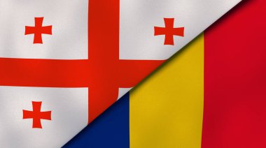 Gürcistan ve Romanya 'nın iki bayrağı. Kaliteli bir iş geçmişi. 3d illüstrasyon