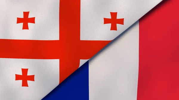 Dwie Flagi Stanów Gruzja Francja Wysokiej Jakości Doświadczenie Biznesowe Ilustracja — Zdjęcie stockowe