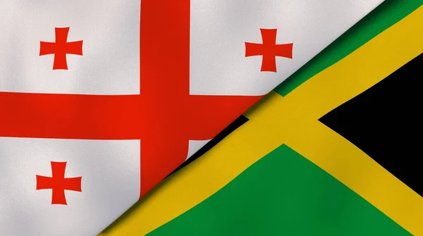 Два Державні Прапори Грузії Ямайки Високоякісне Ділове Минуле Ілюстрація — стокове фото