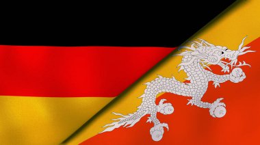 Almanya ve Butan 'ın iki bayrağı. Kaliteli bir iş geçmişi. 3d illüstrasyon