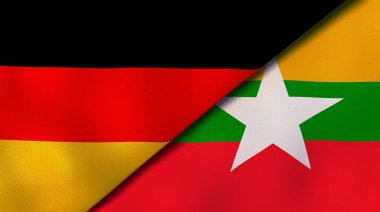 Almanya ve Myanmar 'ın iki bayrağı. Kaliteli bir iş geçmişi. 3d illüstrasyon