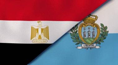 Mısır ve San Marino 'nun iki bayrağı. Kaliteli bir iş geçmişi. 3d illüstrasyon