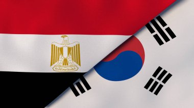 Mısır ve Güney Kore 'nin iki bayrağı. Kaliteli bir iş geçmişi. 3d illüstrasyon