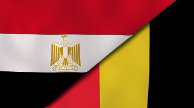 Mısır ve Belçika 'nın iki bayrağı. Kaliteli bir iş geçmişi. 3d illüstrasyon