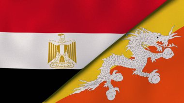 Mısır ve Butan 'ın iki bayrağı. Kaliteli bir iş geçmişi. 3d illüstrasyon