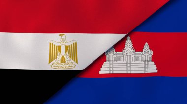 Mısır ve Kamboçya 'nın iki bayrağı. Kaliteli bir iş geçmişi. 3d illüstrasyon