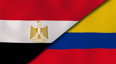 Mısır ve Kolombiya 'nın iki bayrağı. Kaliteli bir iş geçmişi. 3d illüstrasyon