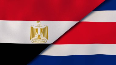 Mısır ve Kosta Rika 'nın iki bayrağı. Kaliteli bir iş geçmişi. 3d illüstrasyon