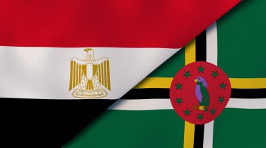 Mısır ve Dominika 'nın iki bayrağı. Kaliteli bir iş geçmişi. 3d illüstrasyon