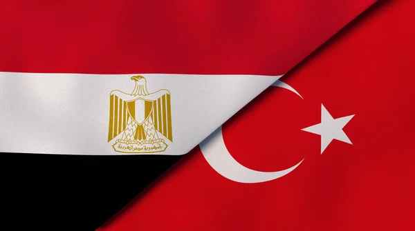 Two states flags of Egypt and Turkey. High quality business background. 3d illustration