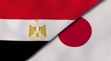 Mısır ve Japonya 'nın iki bayrağı. Kaliteli bir iş geçmişi. 3d illüstrasyon