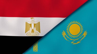 Mısır ve Kazakistan 'ın iki bayrağı. Kaliteli bir iş geçmişi. 3d illüstrasyon