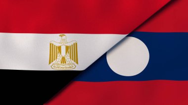 Mısır ve Laos 'un iki bayrağı. Kaliteli bir iş geçmişi. 3d illüstrasyon