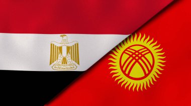 Mısır ve Kırgızistan 'ın iki bayrağı. Kaliteli bir iş geçmişi. 3d illüstrasyon