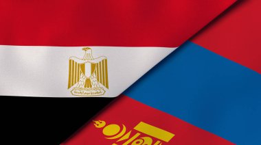 Mısır ve Moğolistan 'ın iki bayrağı. Kaliteli bir iş geçmişi. 3d illüstrasyon