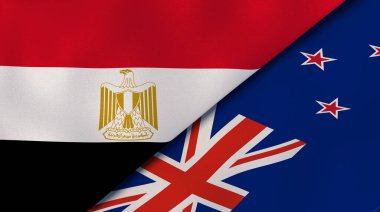 Mısır ve Yeni Zelanda 'nın iki bayrağı. Kaliteli bir iş geçmişi. 3d illüstrasyon