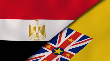 Mısır ve Niue 'nin iki bayrağı. Kaliteli bir iş geçmişi. 3d illüstrasyon