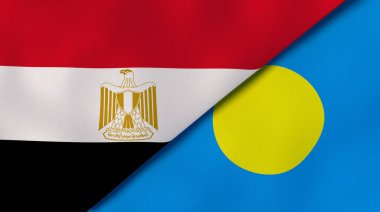 Mısır ve Palau 'nun iki bayrağı. Kaliteli bir iş geçmişi. 3d illüstrasyon