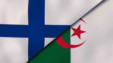 Finlandiya ve Cezayir 'in iki bayrağı. Kaliteli bir iş geçmişi. 3d illüstrasyon