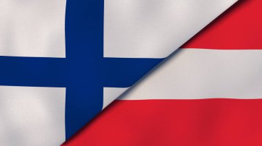 Finlandiya ve Avusturya 'nın iki bayrağı. Kaliteli bir iş geçmişi. 3d illüstrasyon