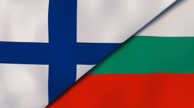 Finlandiya ve Bulgaristan 'ın iki bayrağı. Kaliteli bir iş geçmişi. 3d illüstrasyon