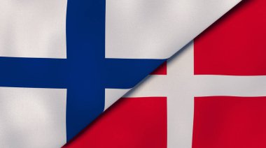 Finlandiya ve Danimarka 'nın iki bayrağı. Kaliteli bir iş geçmişi. 3d illüstrasyon