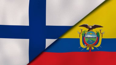 Finlandiya ve Ekvador 'un iki bayrağı. Kaliteli bir iş geçmişi. 3d illüstrasyon