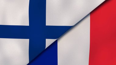 Finlandiya ve Fransa 'nın iki bayrağı. Kaliteli bir iş geçmişi. 3d illüstrasyon