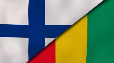 Finlandiya ve Gine 'nin iki bayrağı. Kaliteli bir iş geçmişi. 3d illüstrasyon