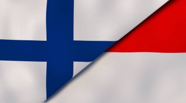 Finlandiya ve Endonezya 'nın iki bayrağı. Kaliteli bir iş geçmişi. 3d illüstrasyon