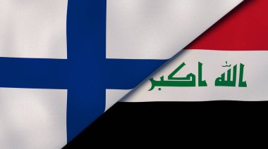 Finlandiya ve Irak 'ın iki bayrağı. Kaliteli bir iş geçmişi. 3d illüstrasyon