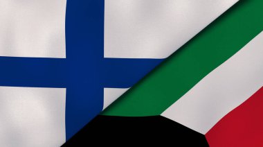 İki Finlandiya ve Kuveyt bayrağı. Kaliteli bir iş geçmişi. 3d illüstrasyon