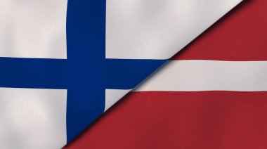 Finlandiya ve Letonya 'nın iki bayrağı. Kaliteli bir iş geçmişi. 3d illüstrasyon