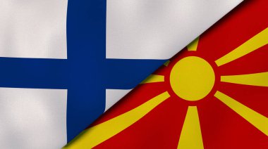 Finlandiya ve Makedonya 'nın iki bayrağı. Kaliteli bir iş geçmişi. 3d illüstrasyon