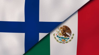 Finlandiya ve Meksika 'nın iki bayrağı. Kaliteli bir iş geçmişi. 3d illüstrasyon