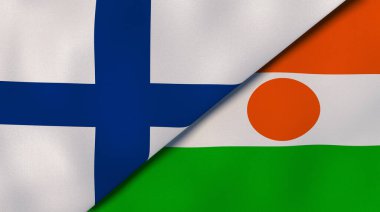 Finlandiya ve Nijer 'in iki bayrağı. Kaliteli bir iş geçmişi. 3d illüstrasyon