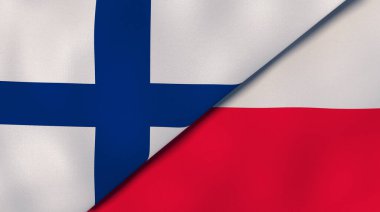 Finlandiya ve Polonya 'nın iki bayrağı. Kaliteli bir iş geçmişi. 3d illüstrasyon
