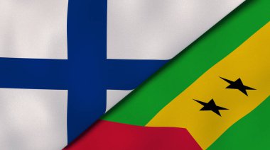 İki Finlandiya bayrağı ve Sao Tome ve Principe. Kaliteli bir iş geçmişi. 3d illüstrasyon