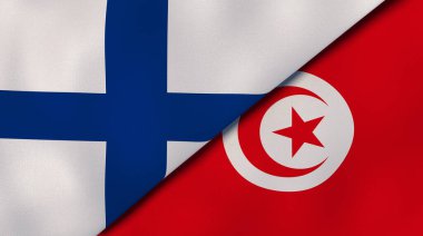 Finlandiya ve Tunus 'un iki bayrağı. Kaliteli bir iş geçmişi. 3d illüstrasyon