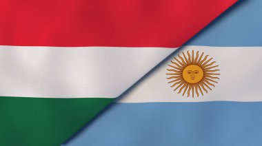 Macaristan ve Arjantin 'in iki bayrağı. Kaliteli bir iş geçmişi. 3d illüstrasyon