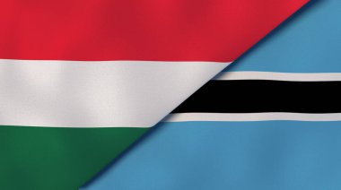 Macaristan ve Botswana 'nın iki bayrağı. Kaliteli bir iş geçmişi. 3d illüstrasyon