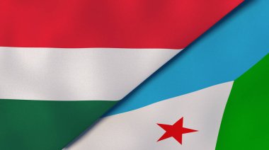 Macaristan ve Cibuti 'nin iki bayrağı. Kaliteli bir iş geçmişi. 3d illüstrasyon