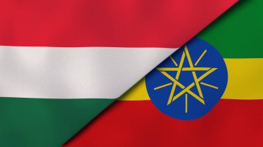 Macaristan ve Etiyopya 'nın iki bayrağı. Kaliteli bir iş geçmişi. 3d illüstrasyon