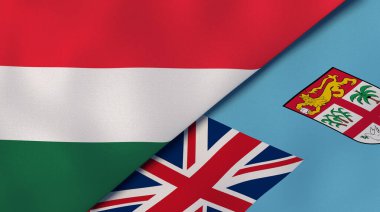 Macaristan ve Fiji 'nin iki bayrağı. Kaliteli bir iş geçmişi. 3d illüstrasyon