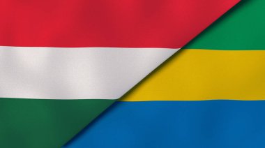 Macaristan ve Gabon 'un iki bayrağı. Kaliteli bir iş geçmişi. 3d illüstrasyon