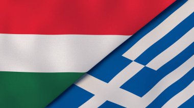 Macaristan ve Yunanistan 'ın iki bayrağı. Kaliteli bir iş geçmişi. 3d illüstrasyon